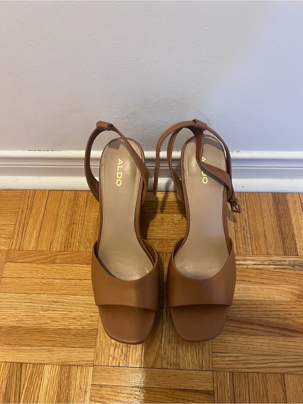 Aldo Tan Brown Block Heel Slingback Sandals